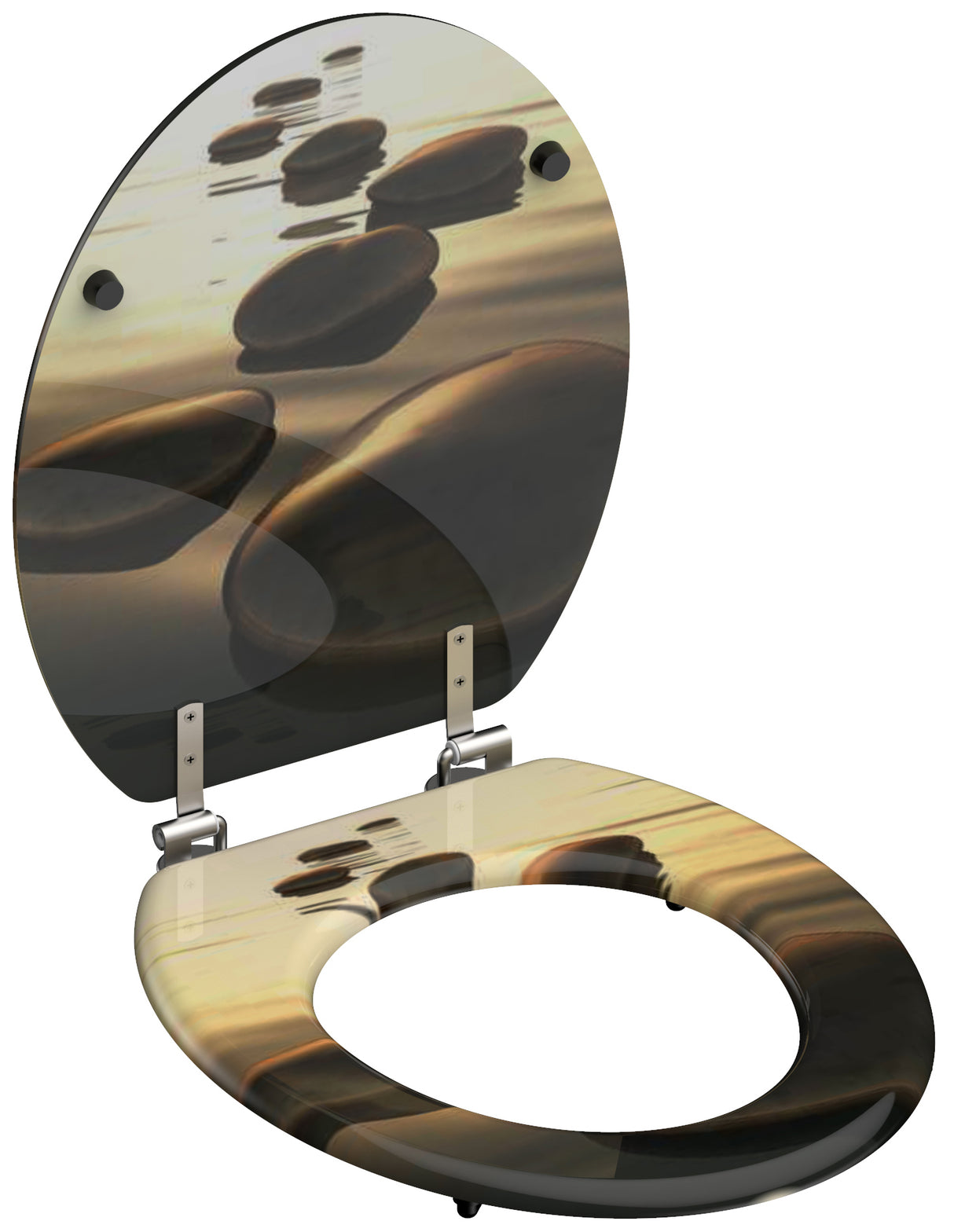 Mönstrad toalettsits universal med trÀkÀrna - BRA. CC-mÄtt: 125-175mm LÀngd: 430-455mm Bredd: 370mm.