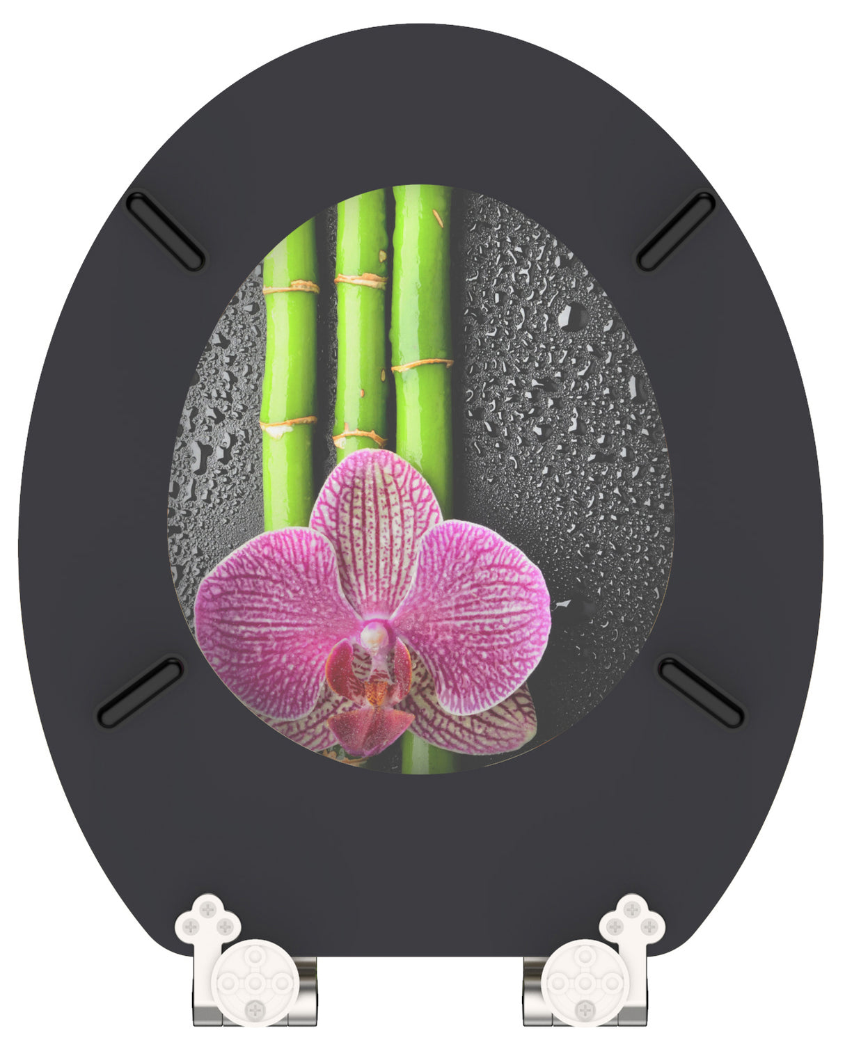 Mönstrad toalettsits universal med trĂ€kĂ€rna - BĂTTRE. CC-mĂ„tt: 130-185mm LĂ€ngd: 425-475mm Bredd: 375mm.