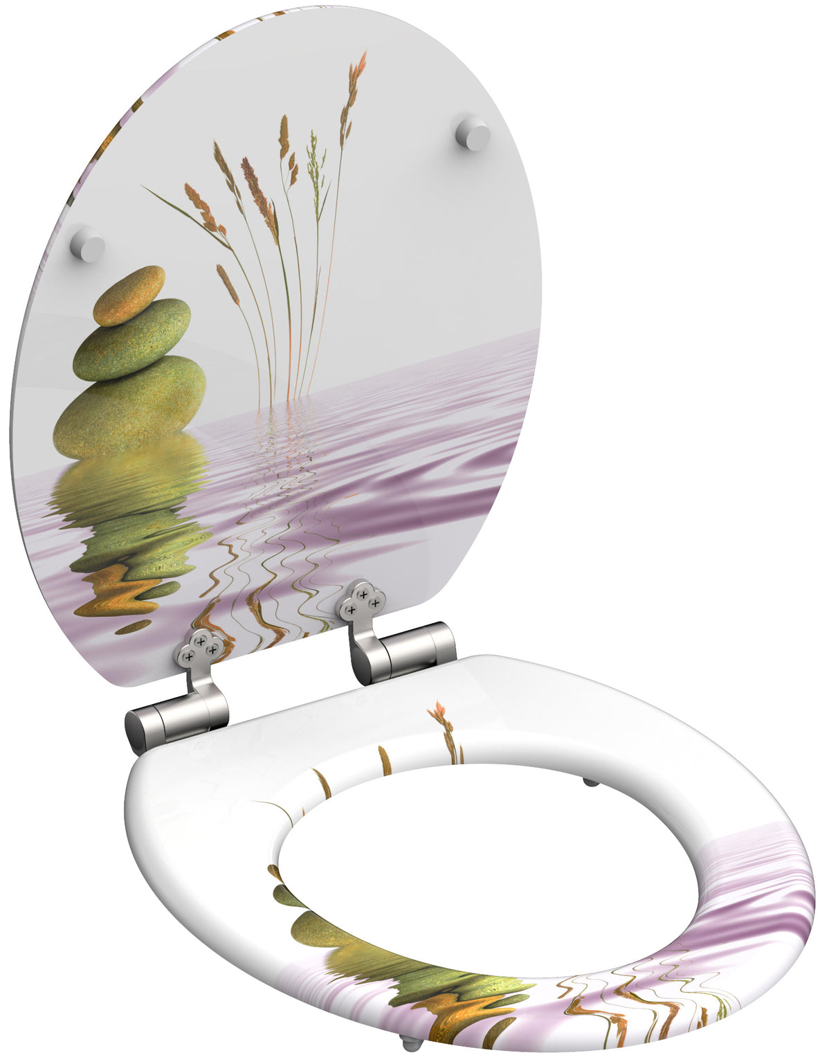 Mönstrad toalettsits universal med trĂ€kĂ€rna - BĂTTRE. CC-mĂ„tt: 130-185mm LĂ€ngd: 425-475mm Bredd: 375mm.