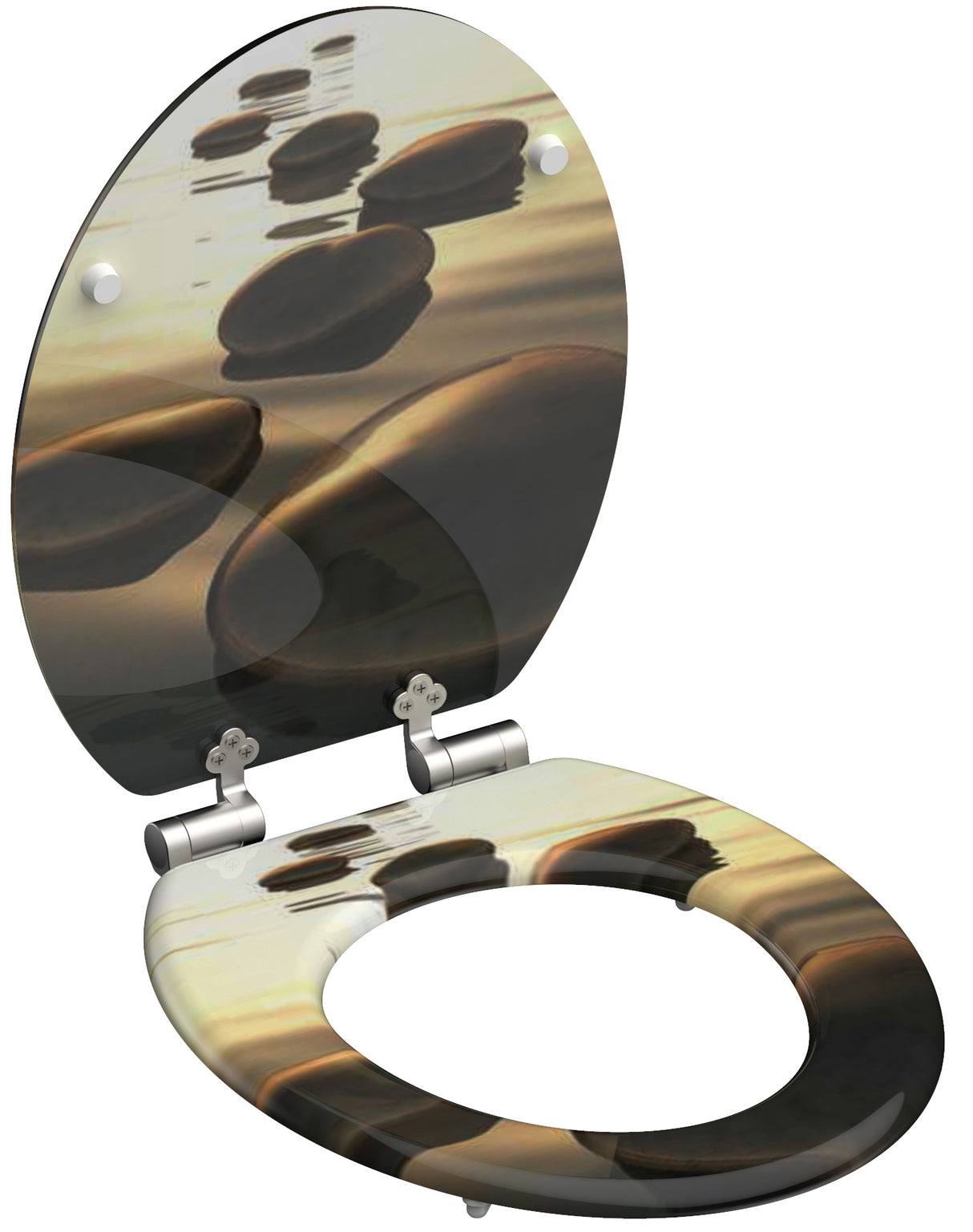 Mönstrad toalettsits universal med trĂ€kĂ€rna - BĂTTRE. CC-mĂ„tt: 130-185mm LĂ€ngd: 425-475mm Bredd: 375mm.