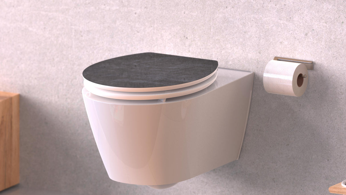 Högblank mönstrad toalettsits universal med trĂ€kĂ€rna - BĂTTRE. CC-mĂ„tt: 130-185mm LĂ€ngd: 425-475mm Bredd: 370mm.