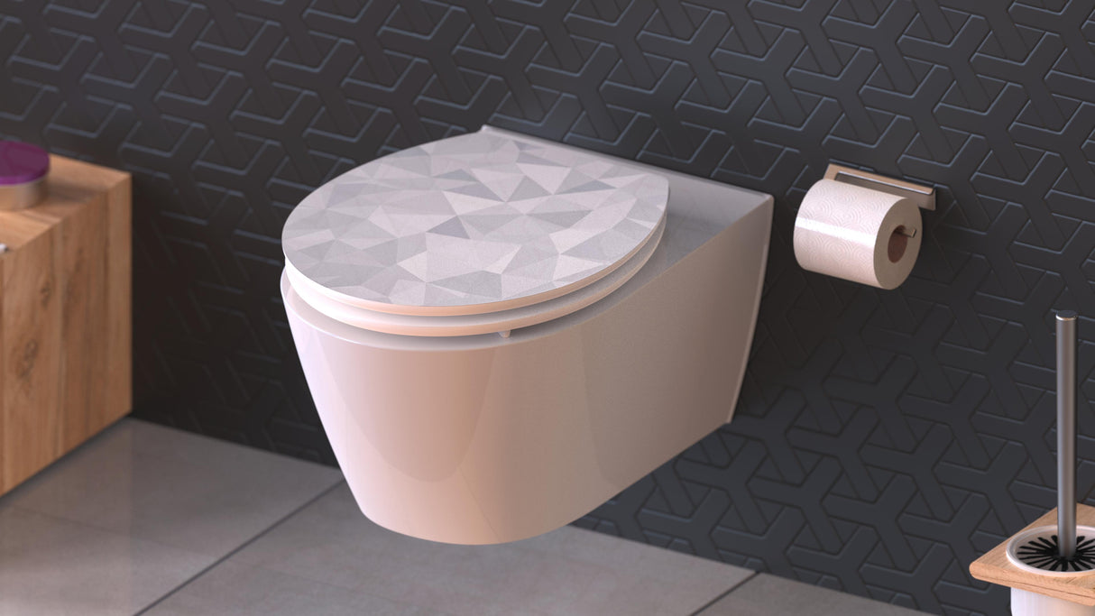 Högblank mönstrad toalettsits universal med trĂ€kĂ€rna - BĂTTRE. CC-mĂ„tt: 130-185mm LĂ€ngd: 425-475mm Bredd: 370mm.