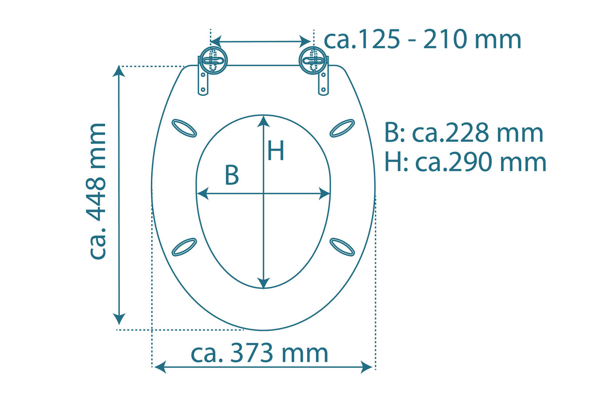 Mönstrad toalettsits universal i Duroplast - BĂTTRE. CC-mĂ„tt: 125-210mm LĂ€ngd: 425-435mm Bredd: 373mm.