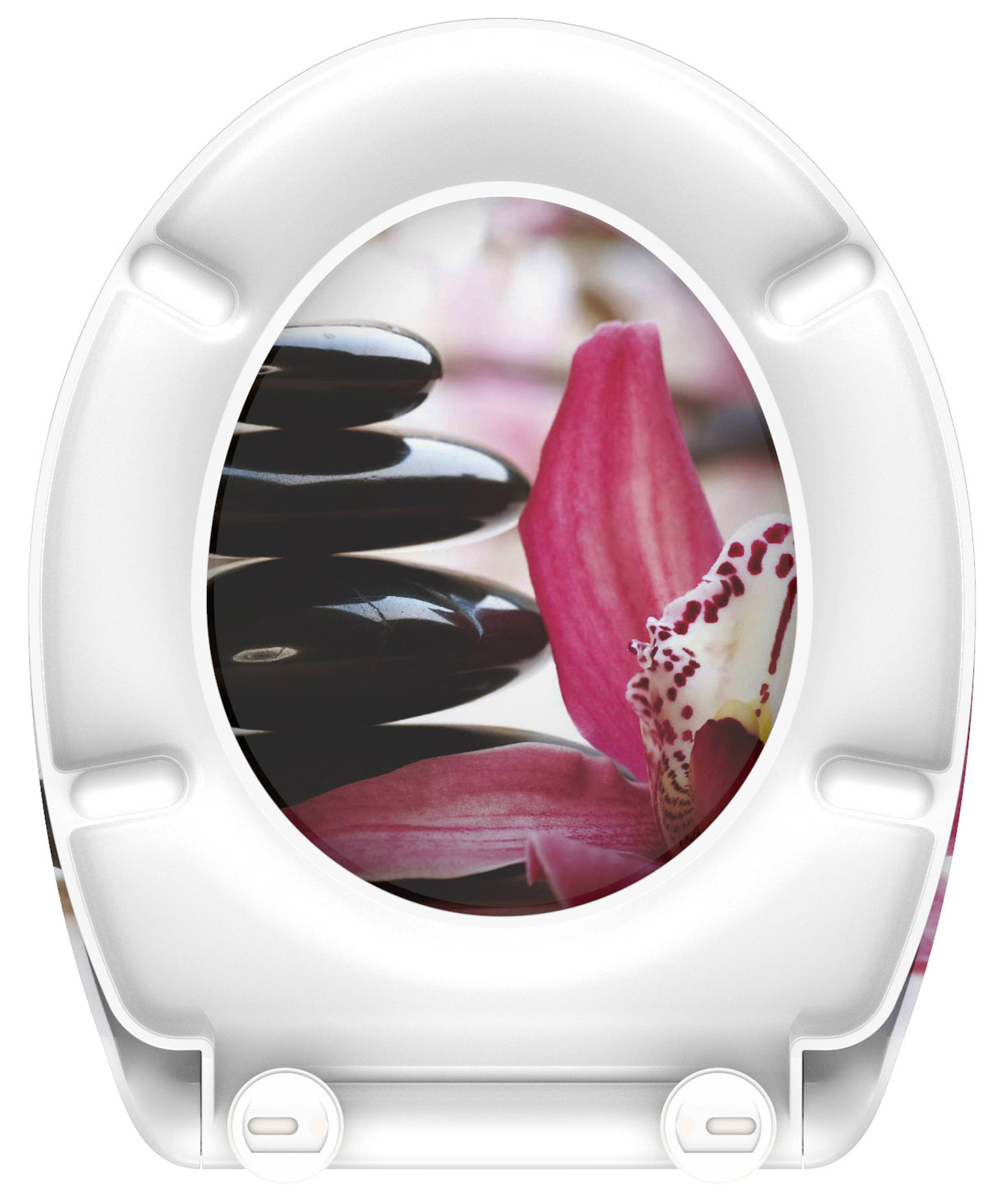 Mönstrad toalettsits universal i Duroplast - BĂST. CC-mĂ„tt: 90-190mm LĂ€ngd: 405-460mm Bredd: 375mm.