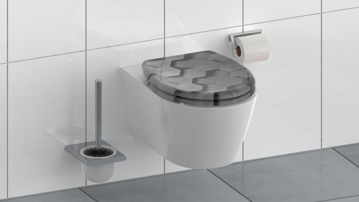 Mönstrad toalettsits universal i Duroplast - BÄST. CC-mått: 60-160mm Längd: 405-460mm Bredd: 375mm.