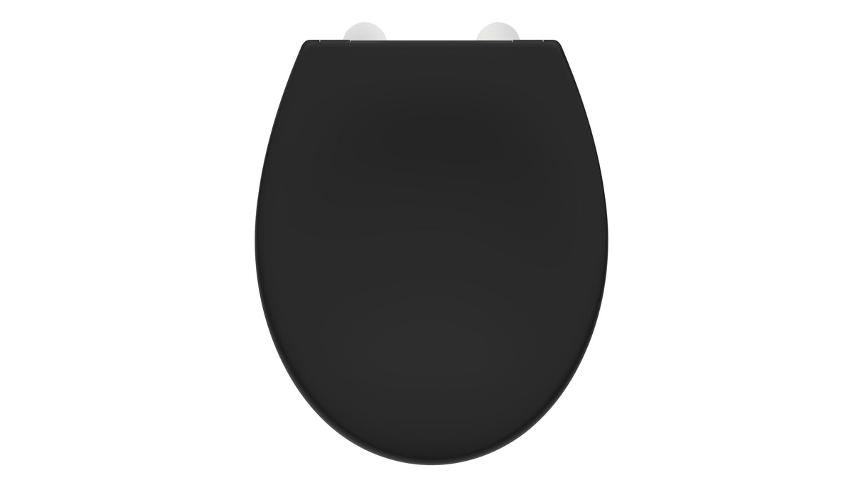 Mattsvart toalettsits universal i Duroplast - BĂST. CC-mĂ„tt: 89-191mm LĂ€ngd: 415-455mm Bredd: 371mm.