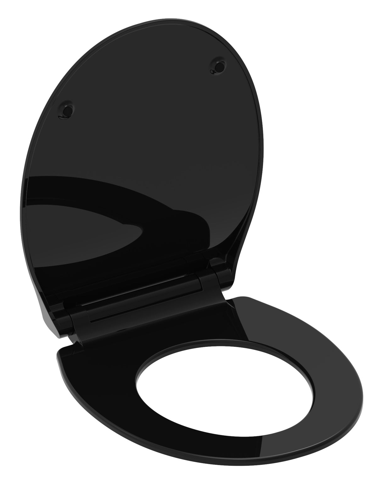 Svart slimmad toalettsits universal i Duroplast - BĂST. CC-mĂ„tt: 70-190mm LĂ€ngd: 415-455mm Bredd: 380mm.