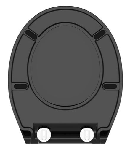 Svart slimmad toalettsits universal i Duroplast - BĂST. CC-mĂ„tt: 70-190mm LĂ€ngd: 415-455mm Bredd: 380mm.