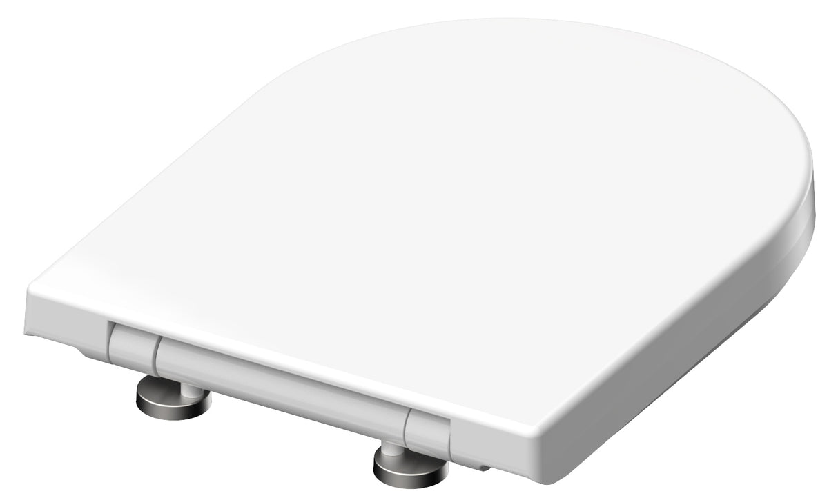 Vit toalettsits D-formad universal i Duroplast - BĂST. CC-mĂ„tt: 90-190mm LĂ€ngd: 425-480mm Bredd: 345mm.