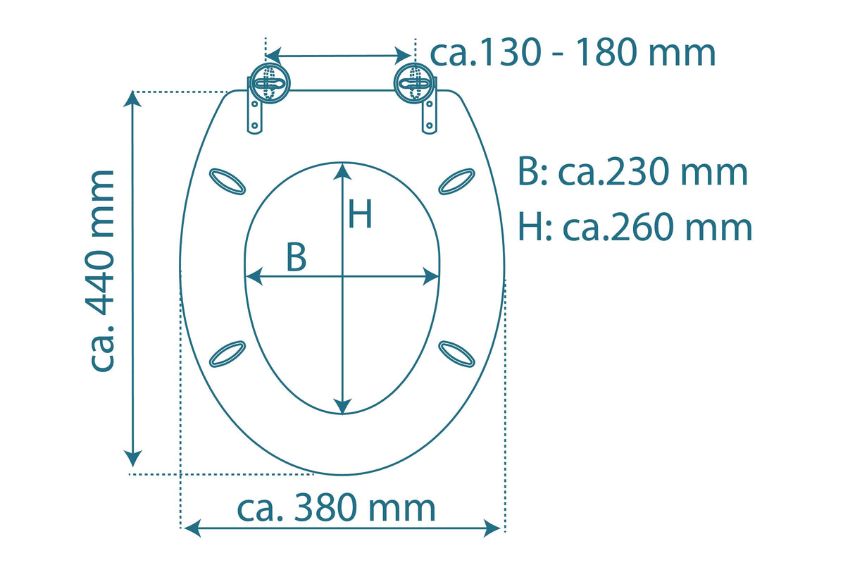 Vit toalettsits universal med trÀkÀrna - BRA. CC-mÄtt: 130-180mm LÀngd: 430-455mm Bredd: 380mm.