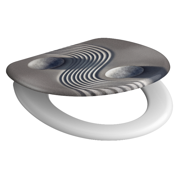 Mönstrad toalettsits universal i Duroplast - BĂTTRE. CC-mĂ„tt: 125-210mm LĂ€ngd: 425-435mm Bredd: 373mm.