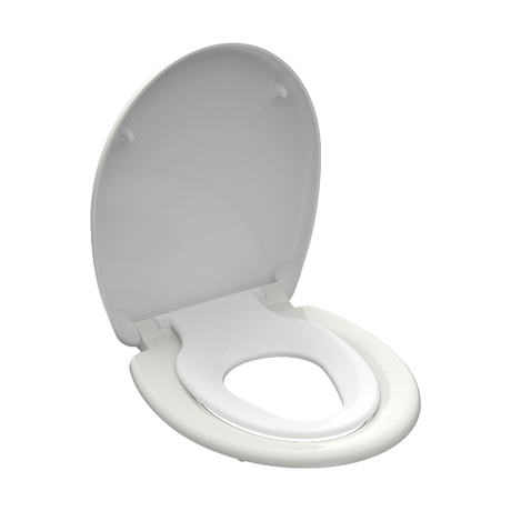 Vit toalettsits universal anpassad för barn - BĂST. CC-mĂ„tt: 90-190mm LĂ€ngd: 415-455mm Bredd: 371mm.