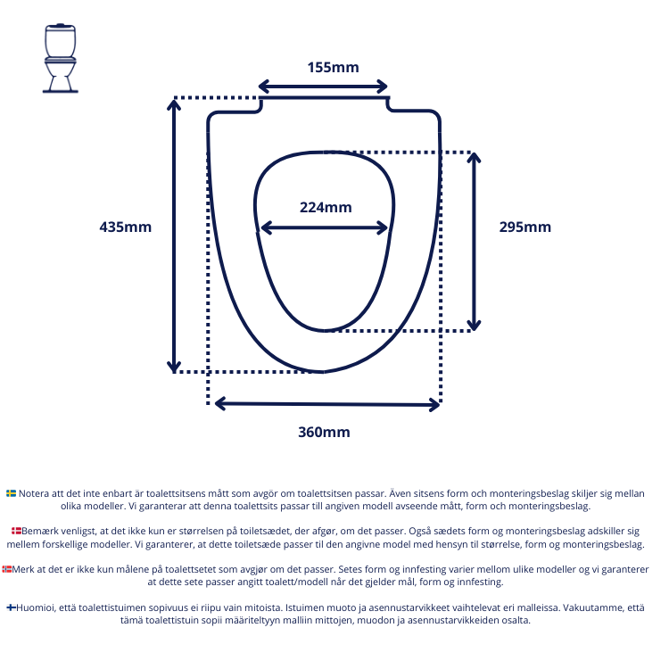 Svart slimmad toalettsits för IDO (Proppbeslag & Skruv) - BĂST