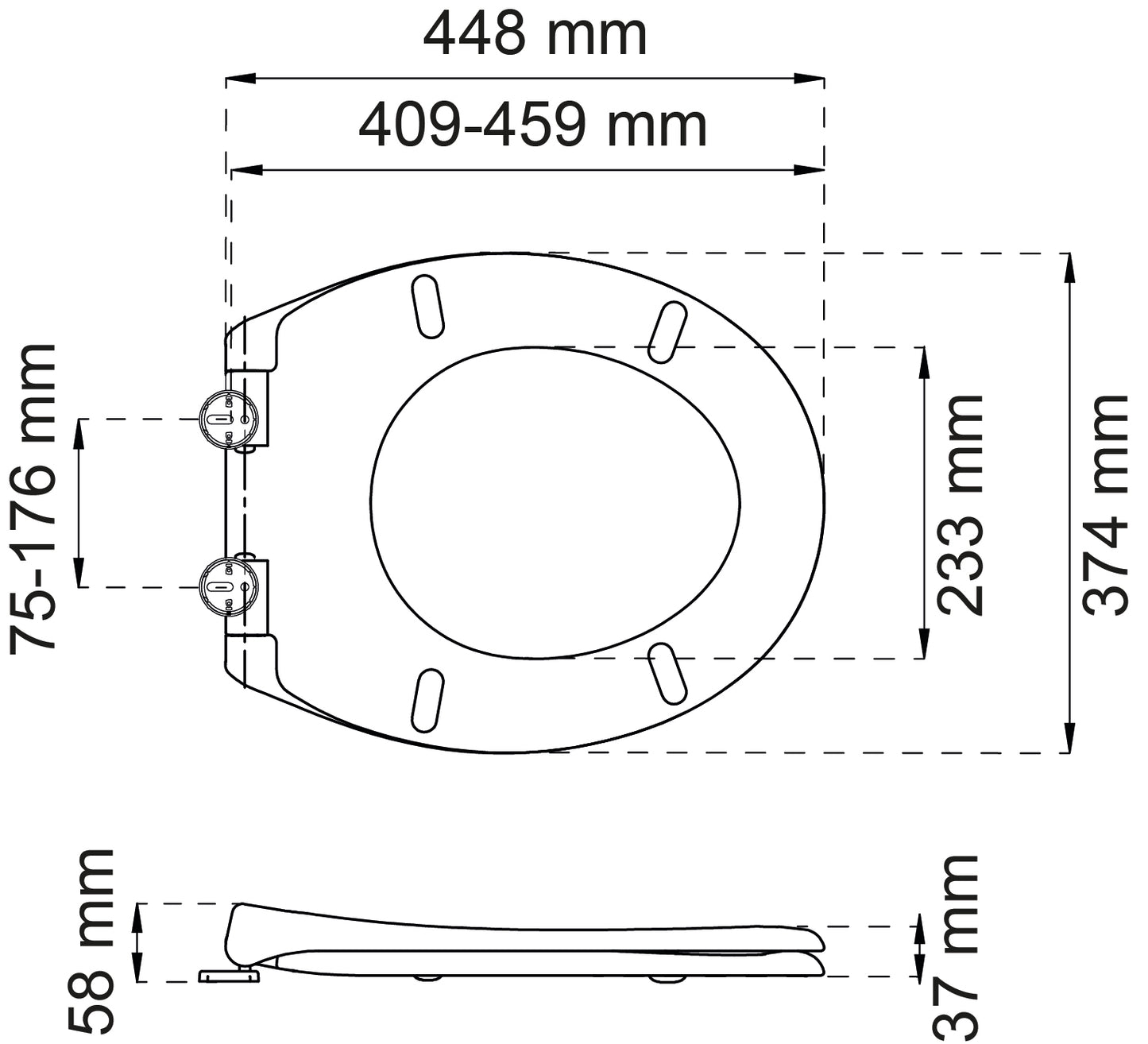 Vit toalettsits universal - BÄST. CC-mått: 75-176mm Längd: 409-459mm Bredd: 374mm