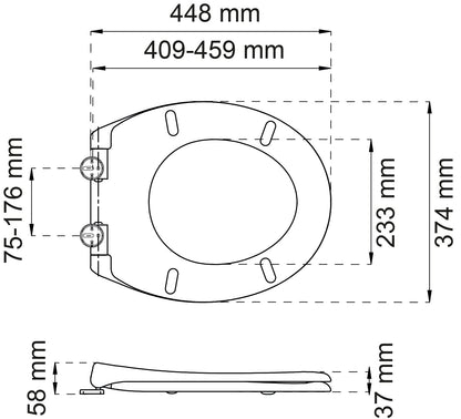 Vit toalettsits för vägghängd toalett - BÄST. CC-mått: 75-176mm Längd: 409-459mm Bredd: 374mm