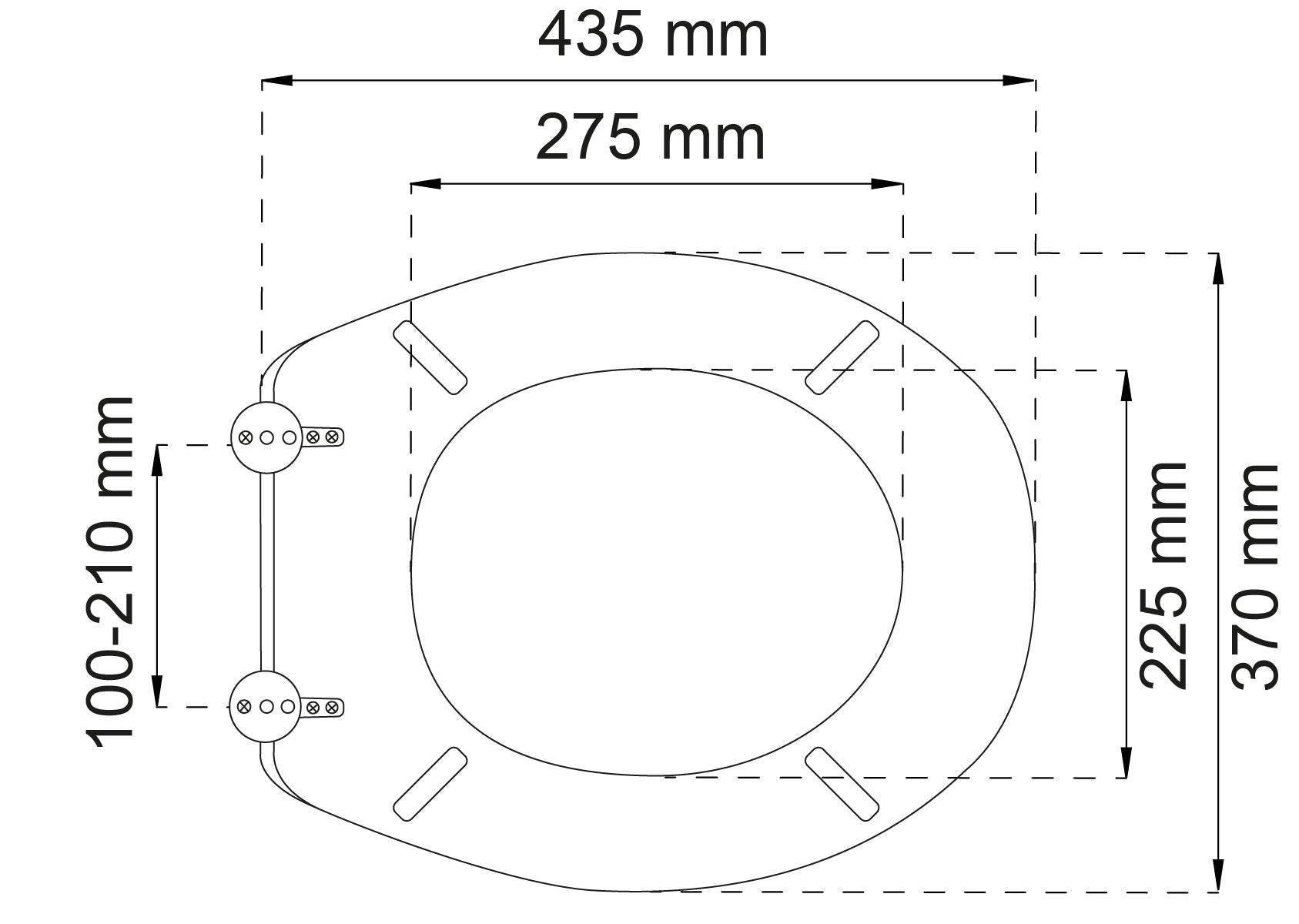 Vit toalettsits för vägghängd toalett med träkärna - BÄST. CC-mått: 100-210mm Längd: 435mm Bredd: 370mm