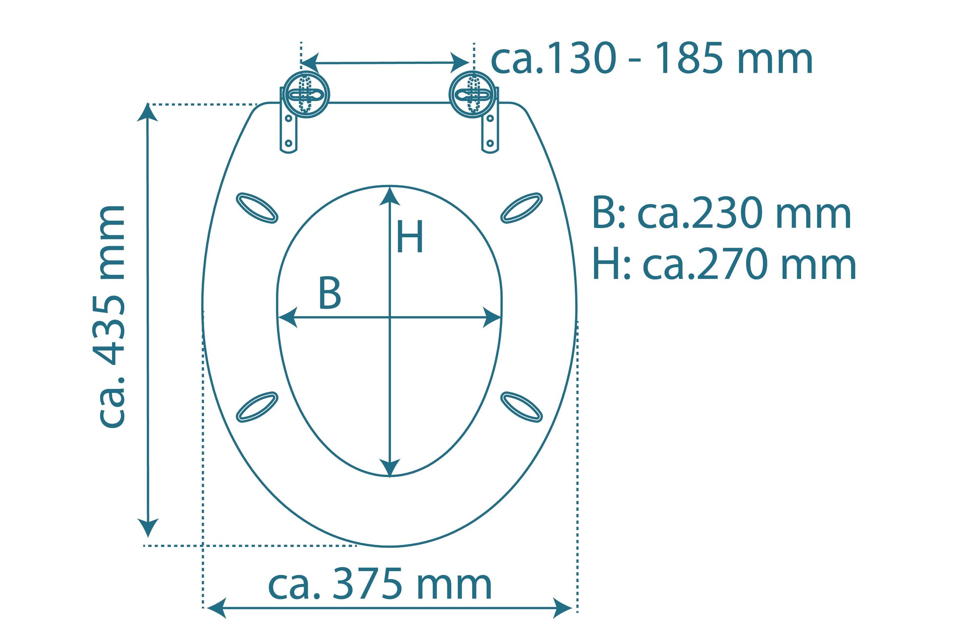 Vit toalettsits universal med träkärna - BÄTTRE. CC-mått: 130-185mm Längd: 425-475mm Bredd: 375mm.