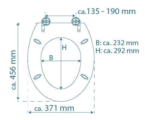 Vit toalettsits universal i Duroplast - BRA. CC-mått: 135-190mm Längd: 425-450mm Bredd: 371mm.