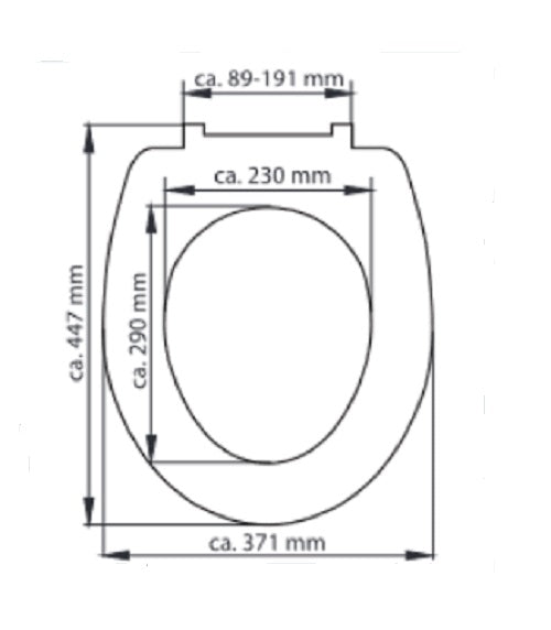 Mattsvart toalettsits universal i Duroplast - BÄST. CC-mått: 89-191mm Längd: 415-455mm Bredd: 371mm.