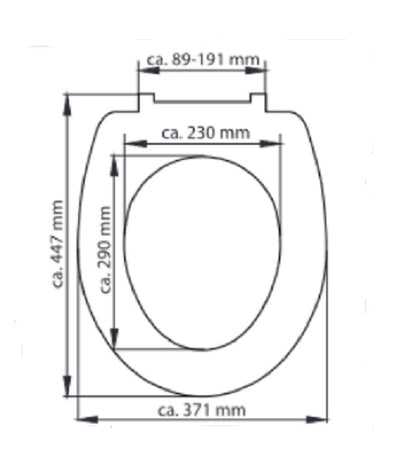 Mattsvart toalettsits universal i Duroplast - BÄST. CC-mått: 89-191mm Längd: 415-455mm Bredd: 371mm.