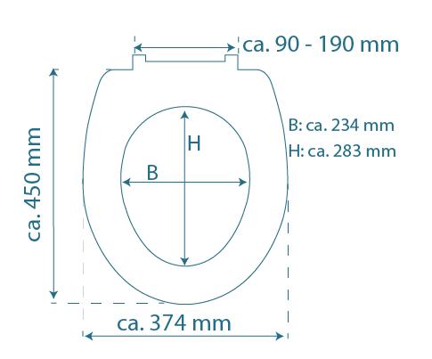 Högblank mönstrad toalettsits universal i Duroplast - BÄST. CC-mått: 90-190mm Längd: 435-490mm Bredd: 374mm.