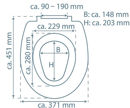 Vit toalettsits universal anpassad för barn - BÄST. CC-mått: 90-190mm Längd: 415-455mm Bredd: 371mm.